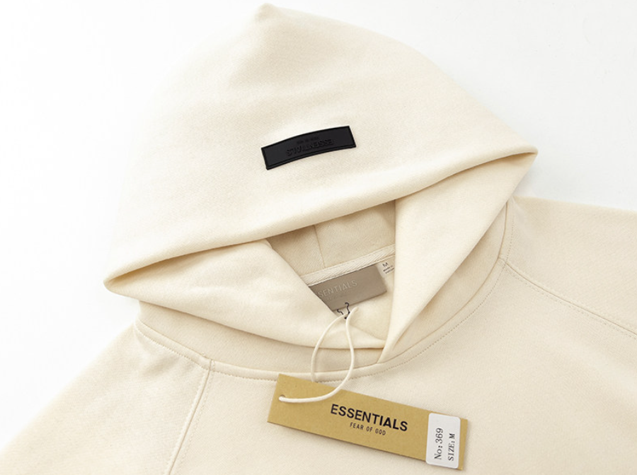 Fear of God Essentials Cream Flocked Logo Hoodie