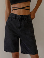 Black Denim Knee Length Shorts