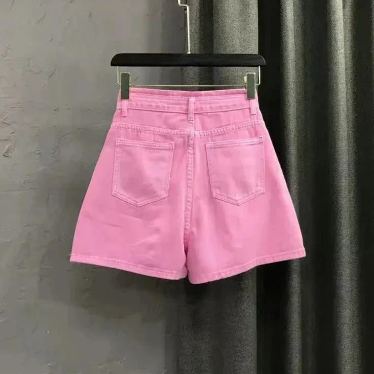 Button Up Pink Denim Shorts