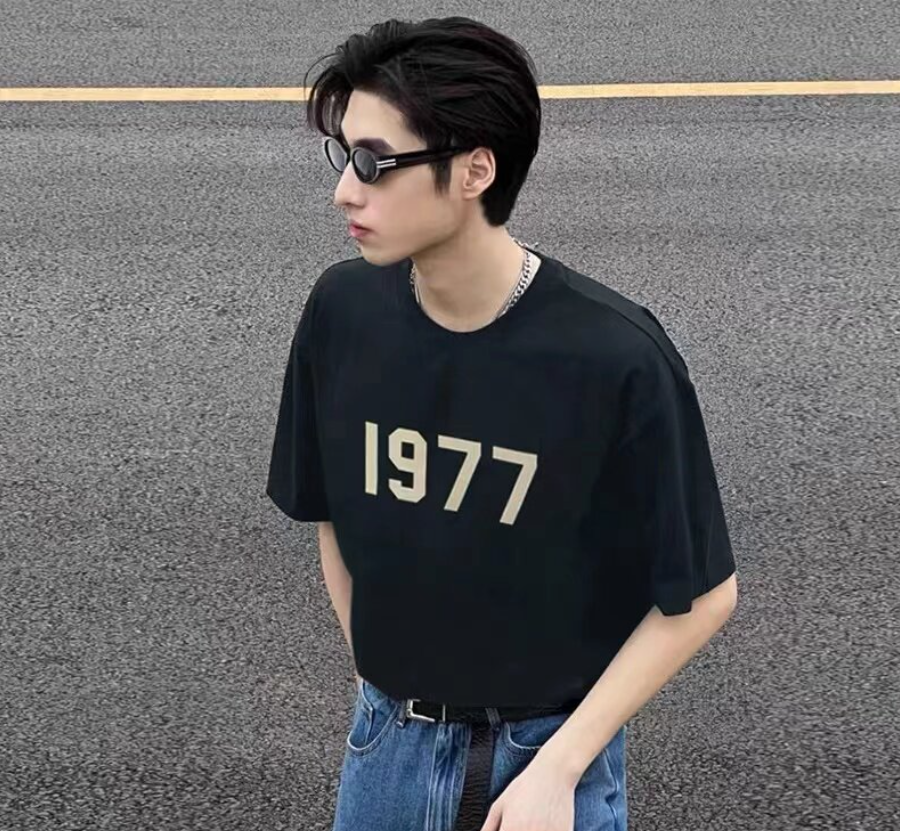 Fear of God Essentials 1977 Flocked Black T-Shirt
