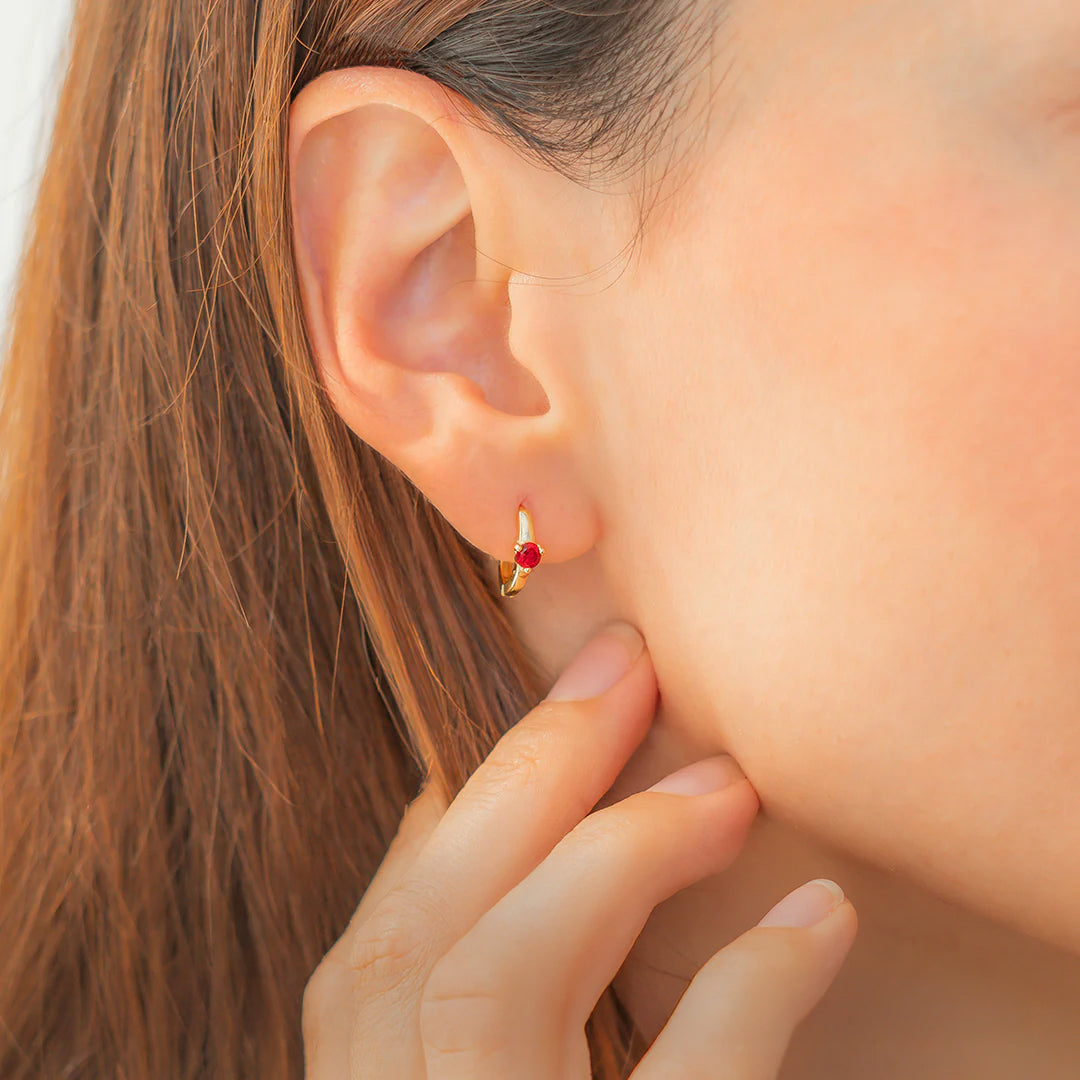 Solitaire Birthstone Huggie Hoop Earrings
