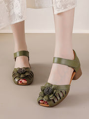 Women Ethnic Genuine Leather Summer Mid-Heel Sandals