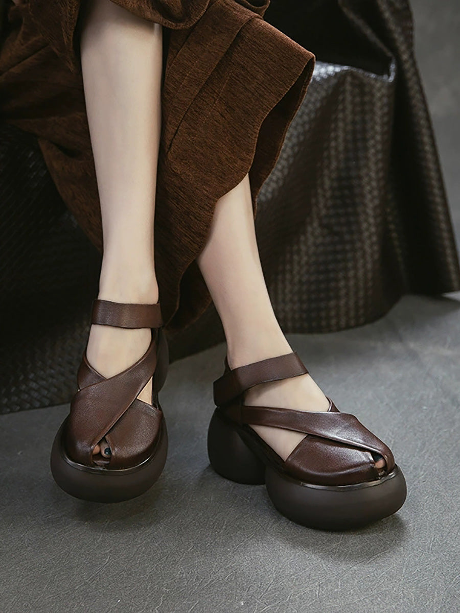 Summer Retro Genuine Leather Platform Sandals