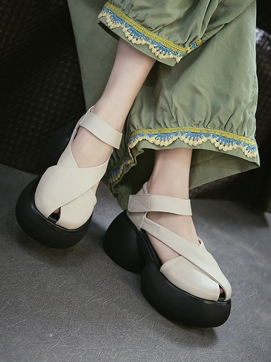 Summer Retro Genuine Leather Platform Sandals
