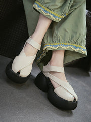 Summer Retro Genuine Leather Platform Sandals