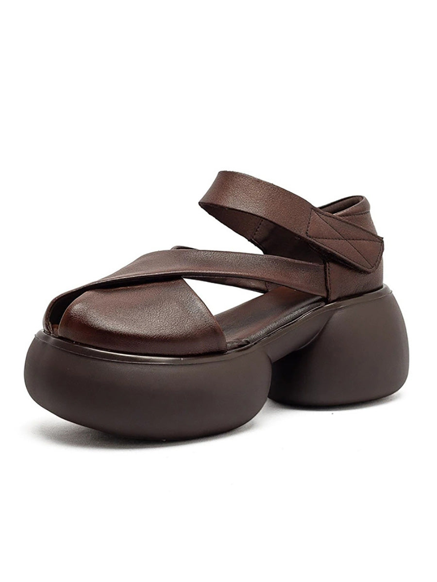 Summer Retro Genuine Leather Platform Sandals