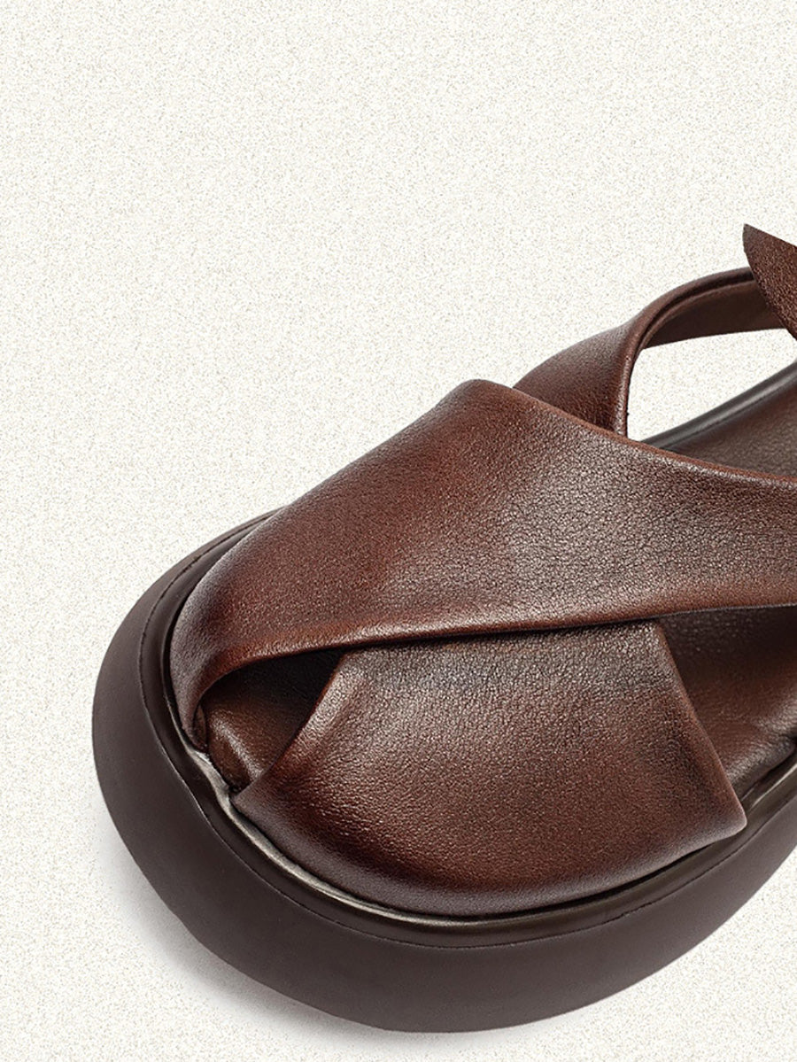 Summer Retro Genuine Leather Platform Sandals