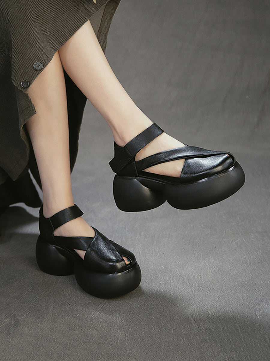 Summer Retro Genuine Leather Platform Sandals