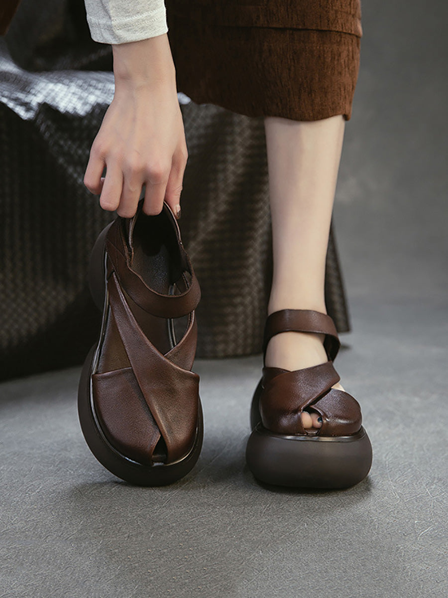 Summer Retro Genuine Leather Platform Sandals