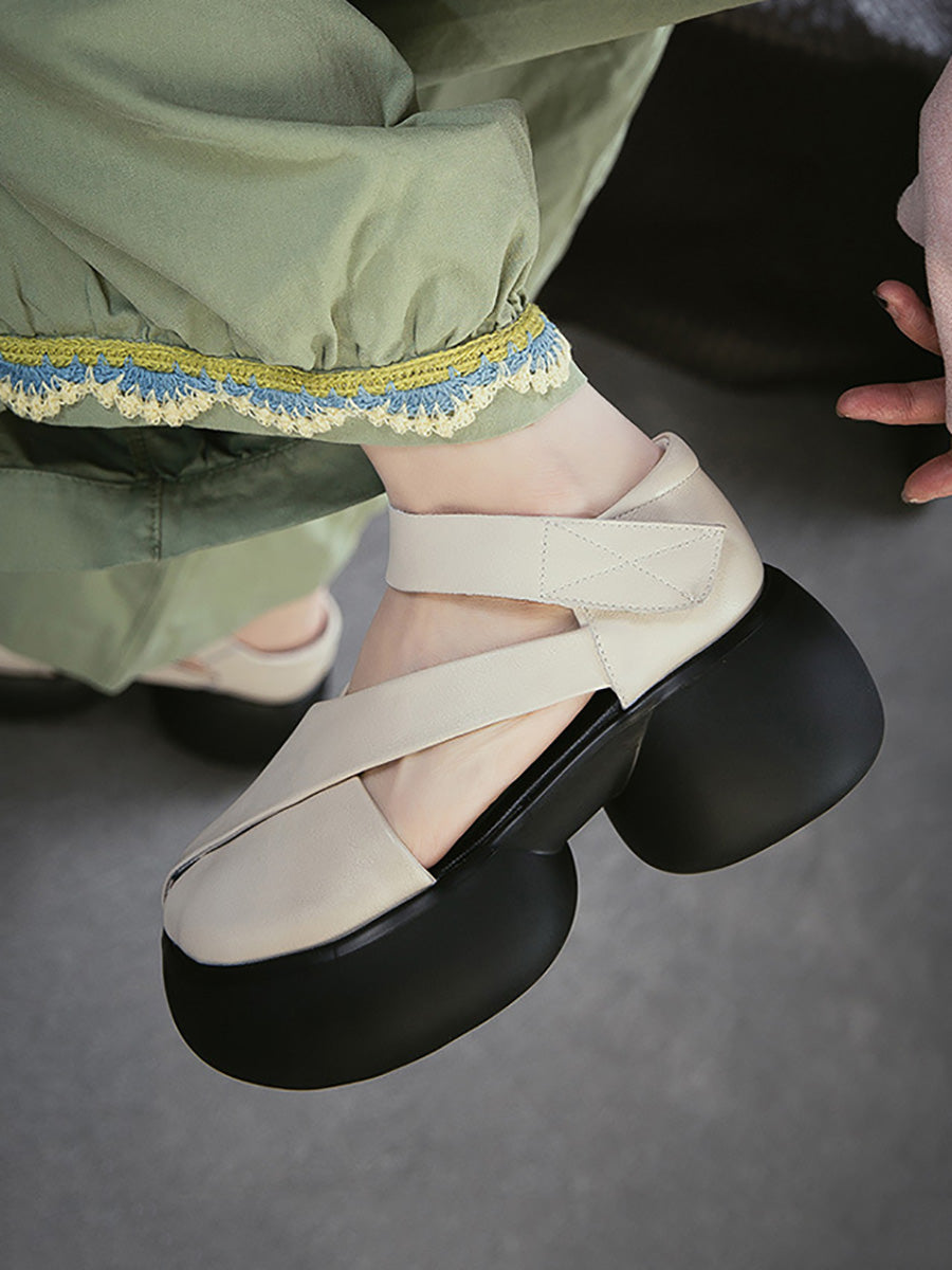 Summer Retro Genuine Leather Platform Sandals