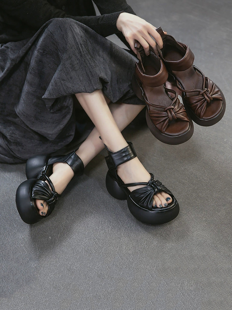 Women Retro Genuine Leather Summer Platform Sandals