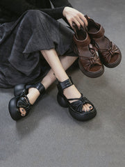 Women Retro Genuine Leather Summer Platform Sandals
