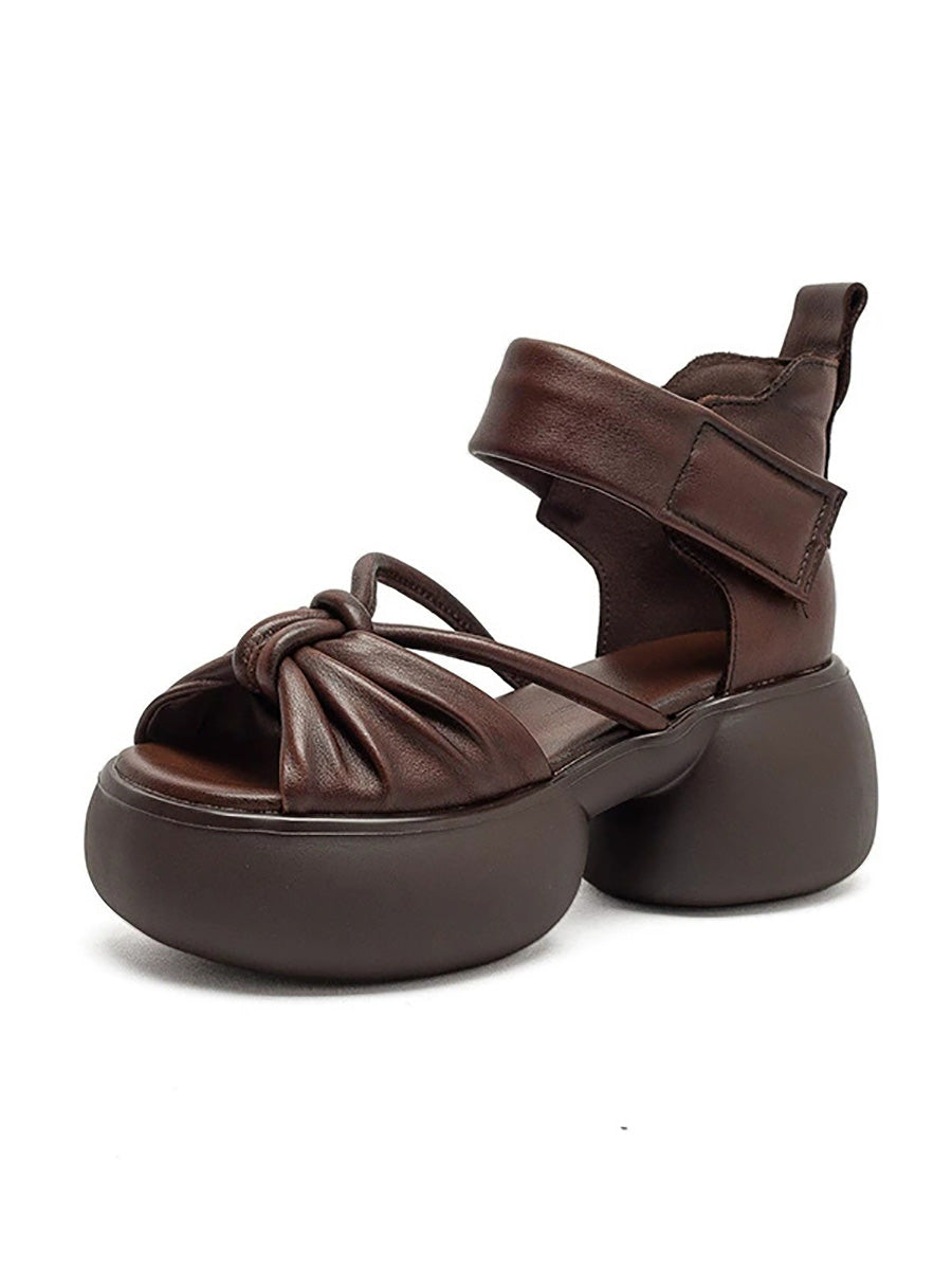 Women Retro Genuine Leather Summer Platform Sandals