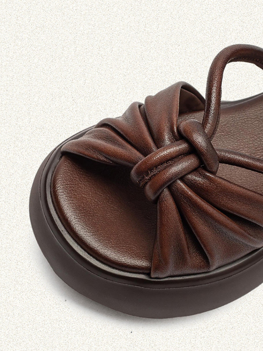 Women Retro Genuine Leather Summer Platform Sandals