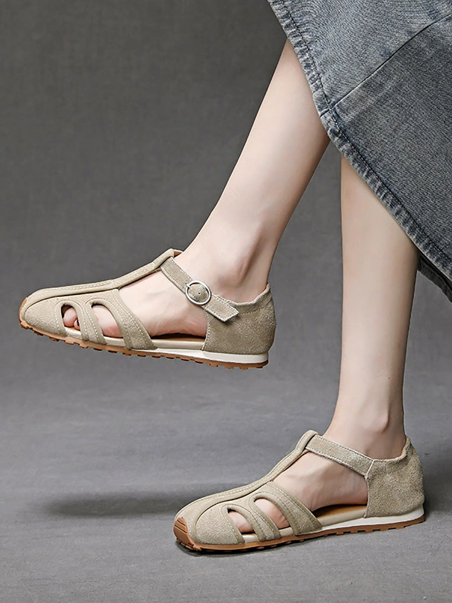 Women Genuine Leather Summer Low-Heel Sandals