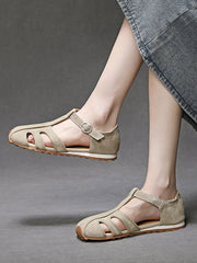 Women Genuine Leather Summer Low-Heel Sandals