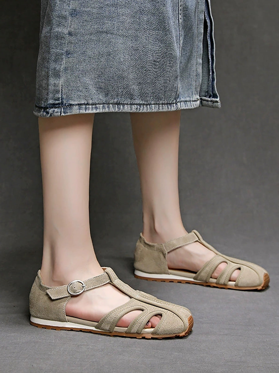 Women Genuine Leather Summer Low-Heel Sandals