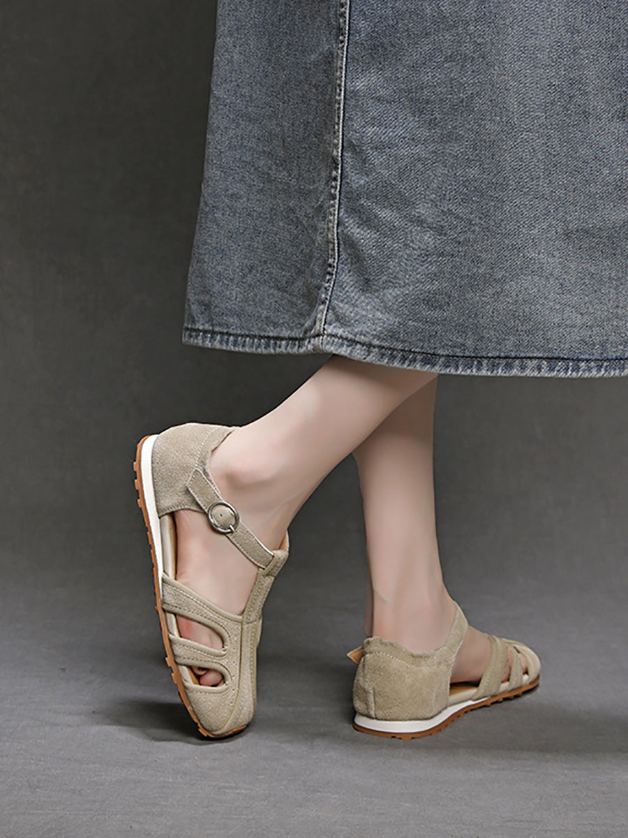 Women Genuine Leather Summer Low-Heel Sandals