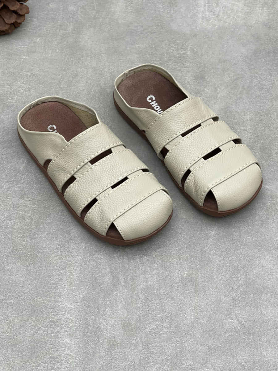 Women Summer Soft Leather Slip-On Sandals