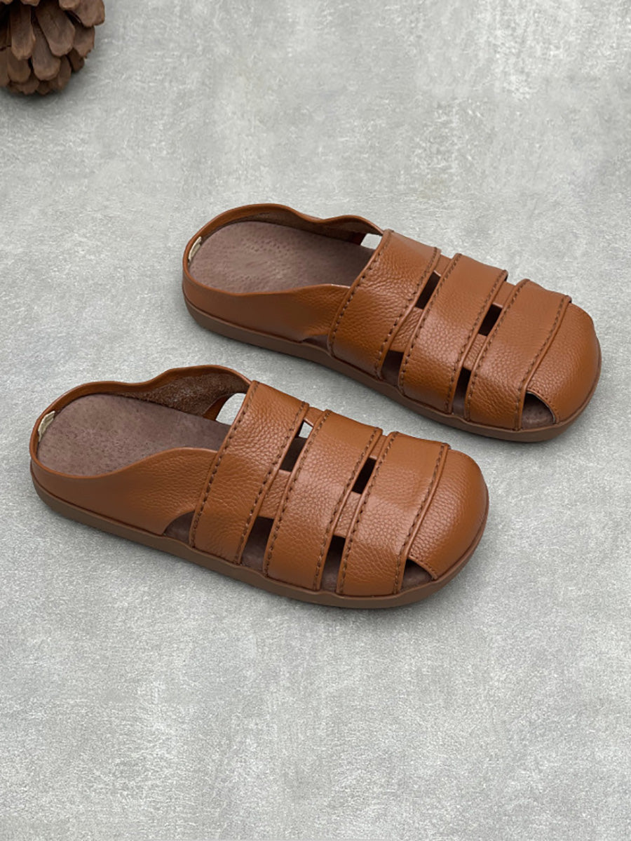 Women Summer Soft Leather Slip-On Sandals