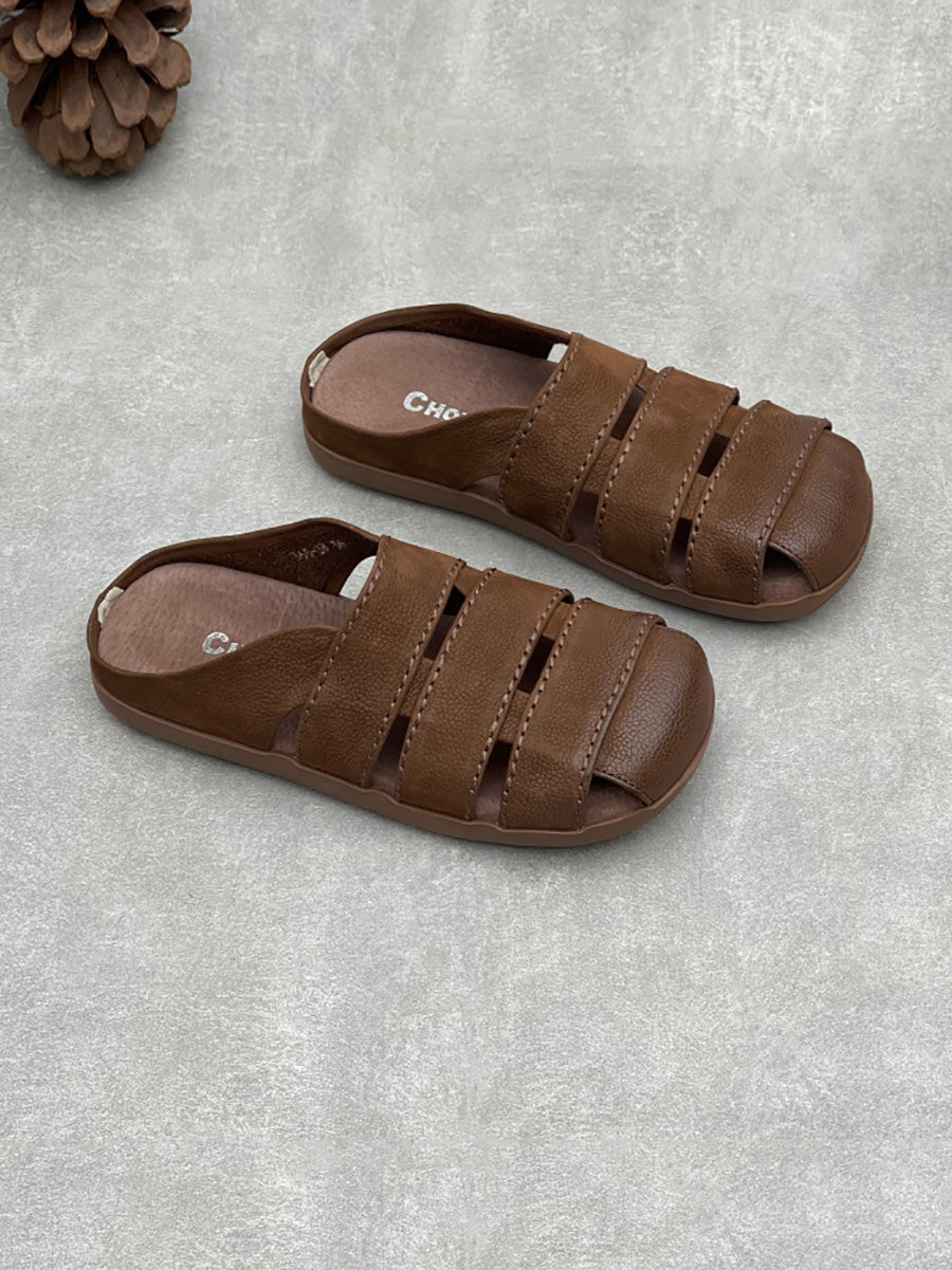 Women Summer Soft Leather Slip-On Sandals
