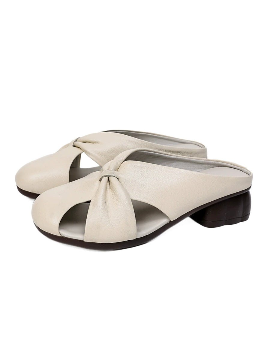 Women Genuine Leather Summer Low-Heel Slip-On Sandals