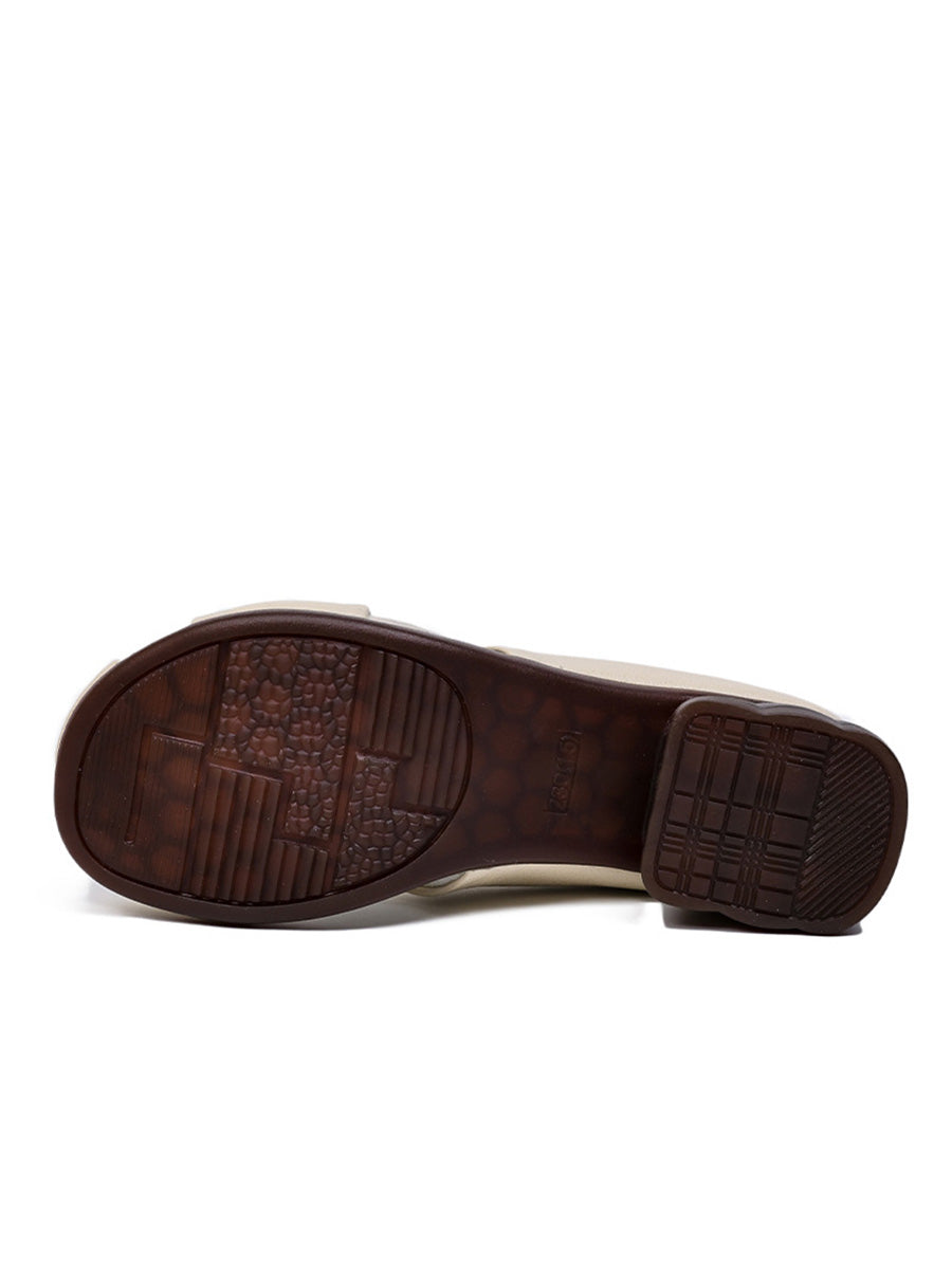 Women Genuine Leather Summer Low-Heel Slip-On Sandals