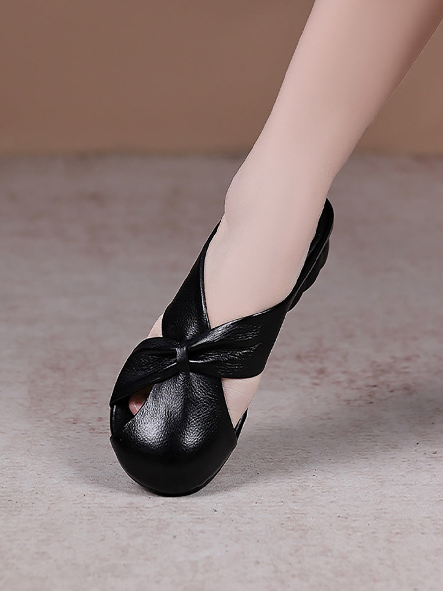Women Genuine Leather Summer Low-Heel Slip-On Sandals