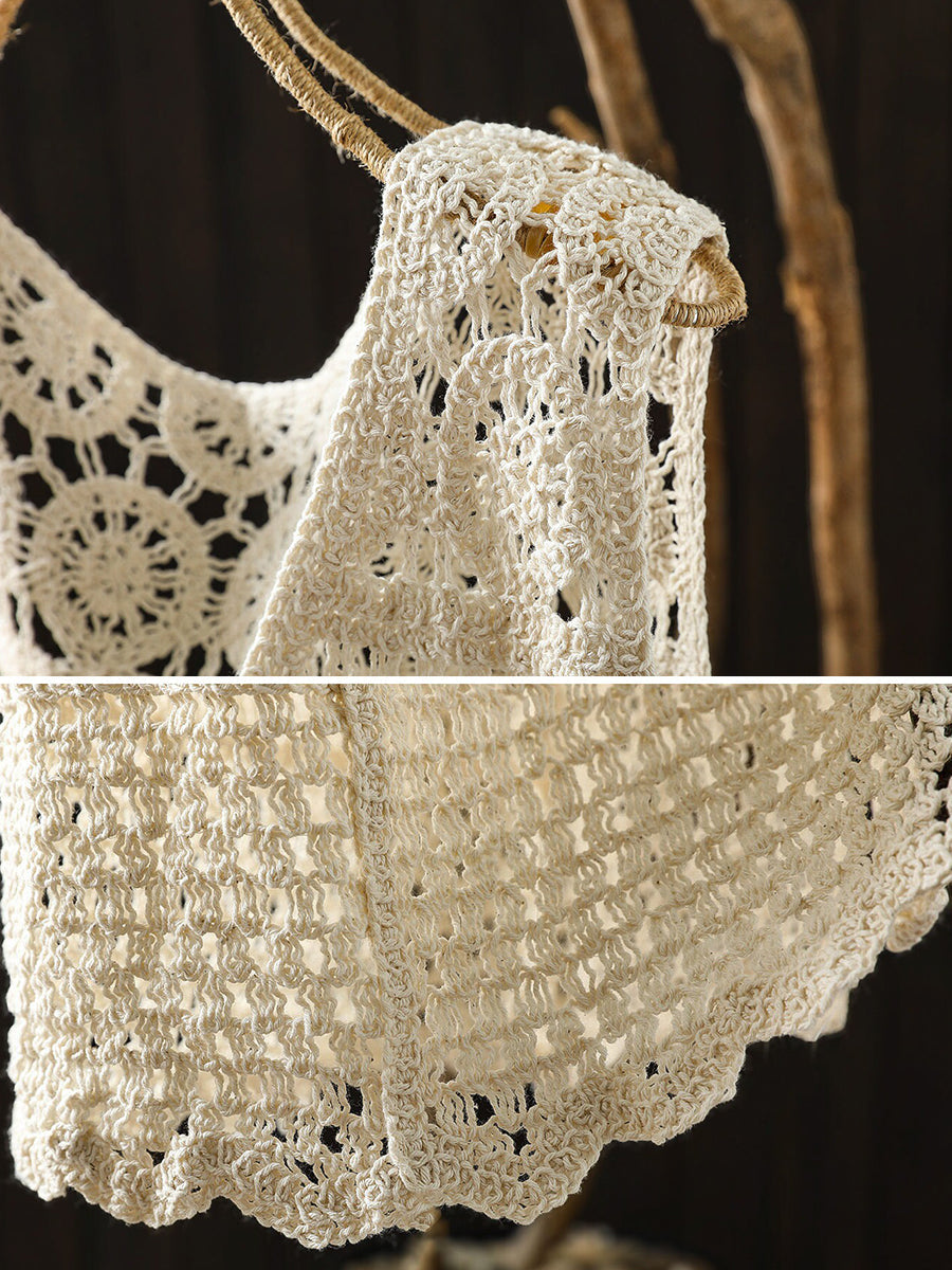 Women Summer Artsy V-Neck Cotton Crochet Outerwear Vest