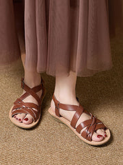 Women Summer Genuine Leather Flat Sandals