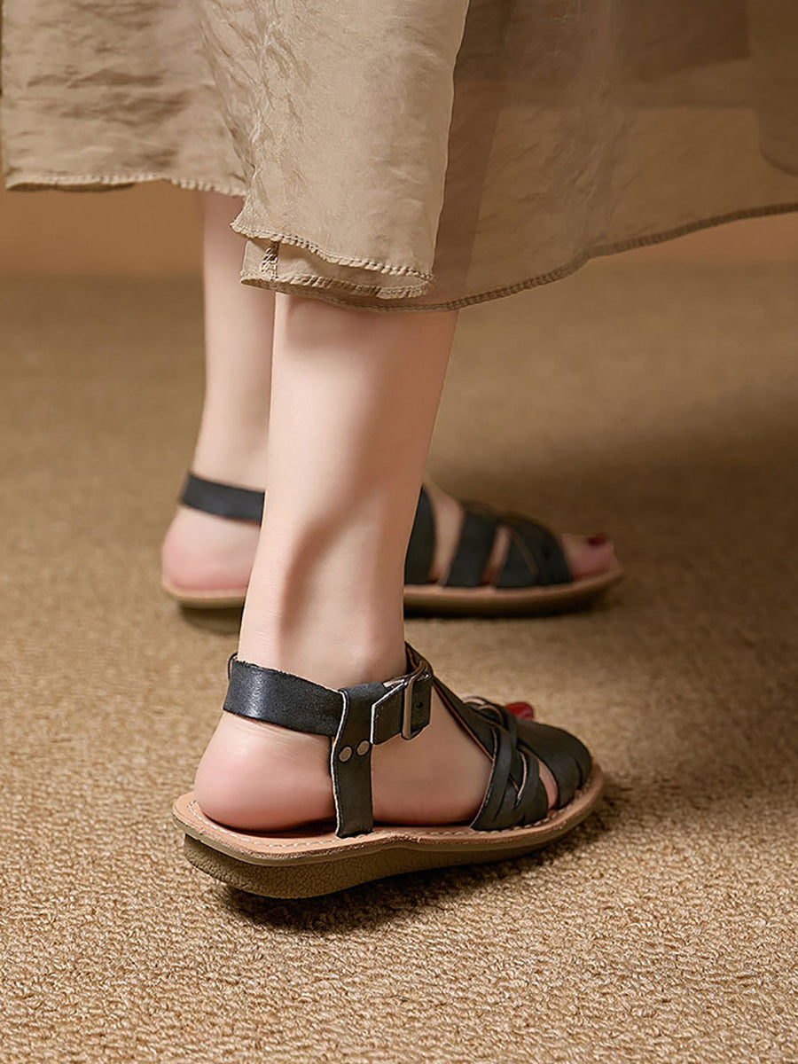 Women Summer Genuine Leather Flat Sandals