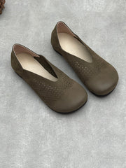 Women Genuine Leather Summer Openwork Flat Slip-On Sandals
