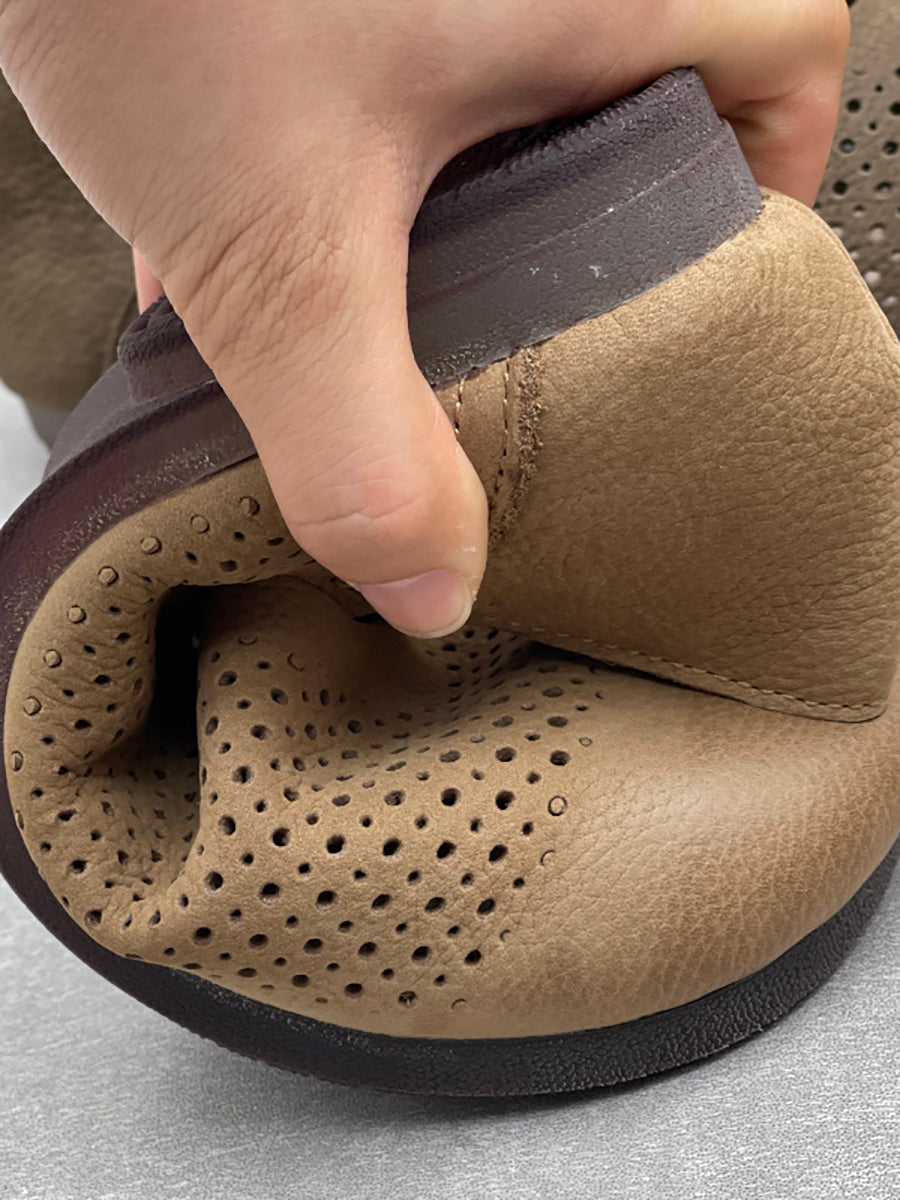 Women Genuine Leather Summer Openwork Flat Slip-On Sandals