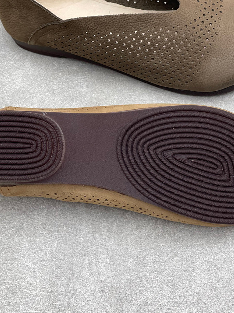 Women Genuine Leather Summer Openwork Flat Slip-On Sandals