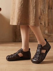 Women Retro Genuine Leather Summer Closed-Toe Sandals