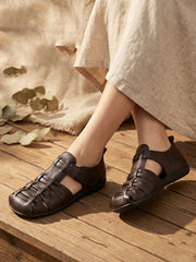 Women Retro Genuine Leather Summer Closed-Toe Sandals