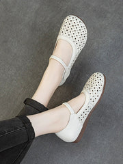 Women Retro Genuine Leather Summer Openwork Flat Sandals