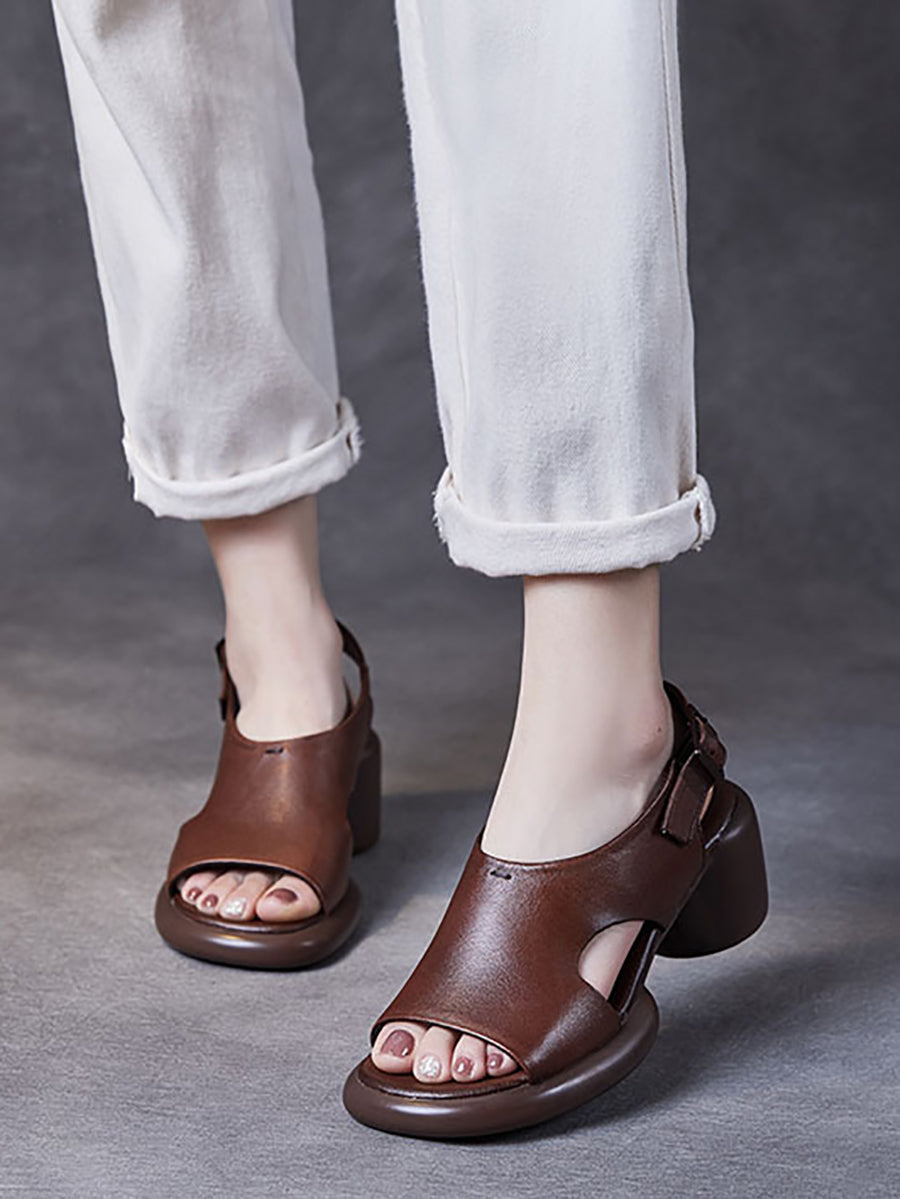 Women Summer Retro Casual High-Heeled Sandals