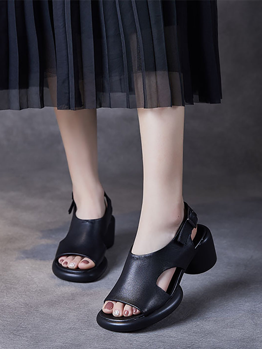 Women Summer Retro Casual High-Heeled Sandals