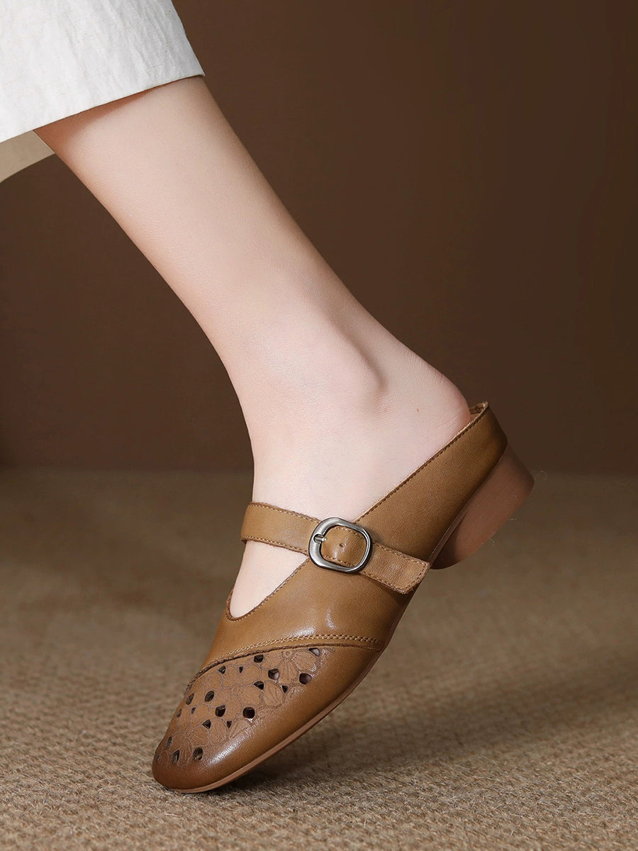Women Genuine Leather Summer Flat Sandals