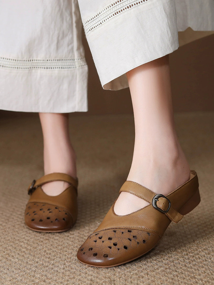 Women Genuine Leather Summer Flat Sandals
