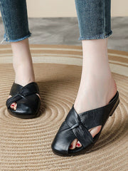 Women Casual Genuine Leather Flat Slide Sandals