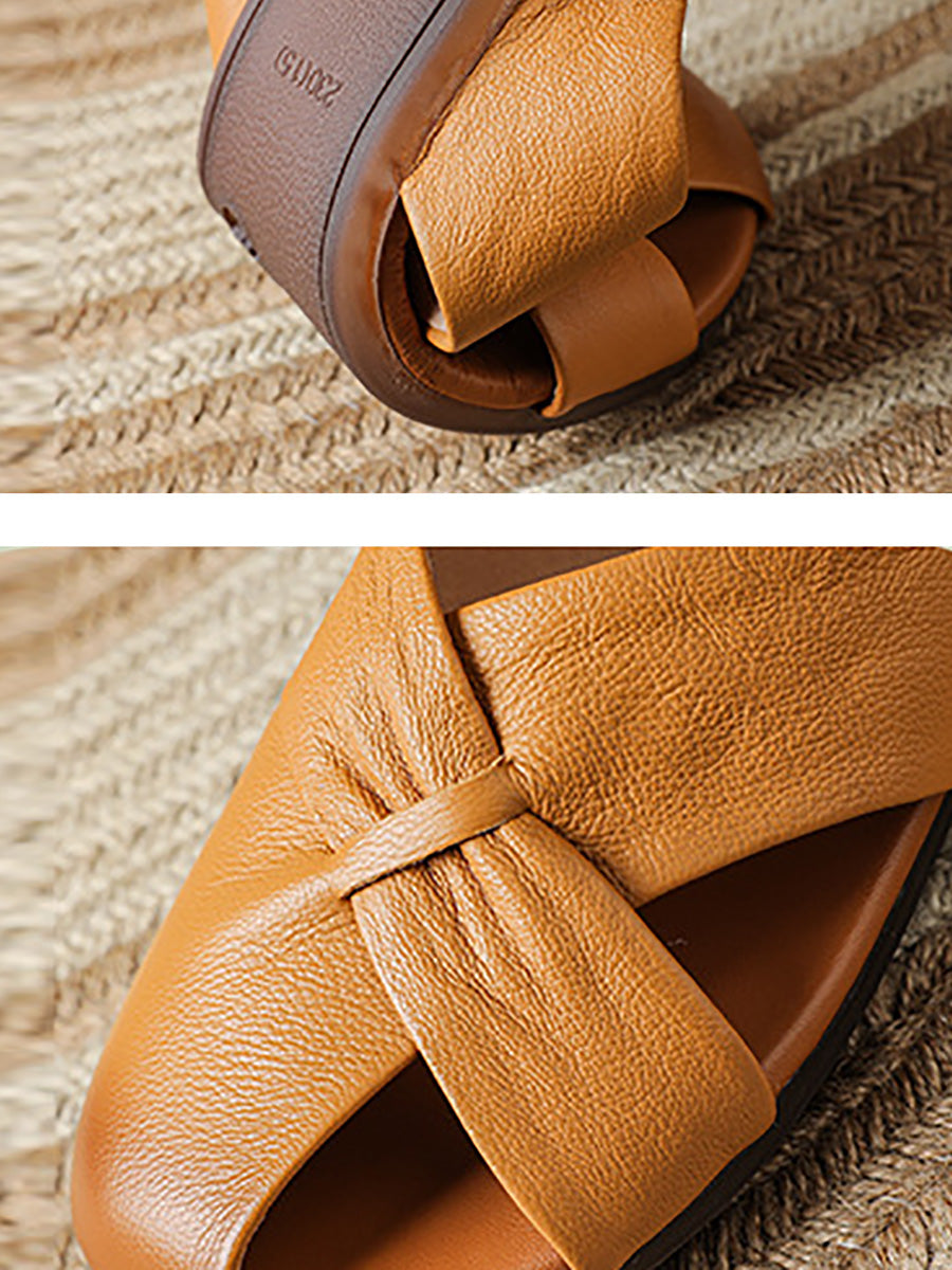 Women Casual Genuine Leather Flat Slide Sandals