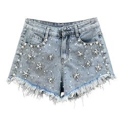 Washed Denim Rhinestone Shorts